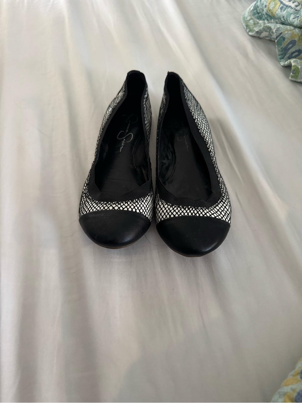 Jessica Simpson Black and White Mesh Ballet Flats
